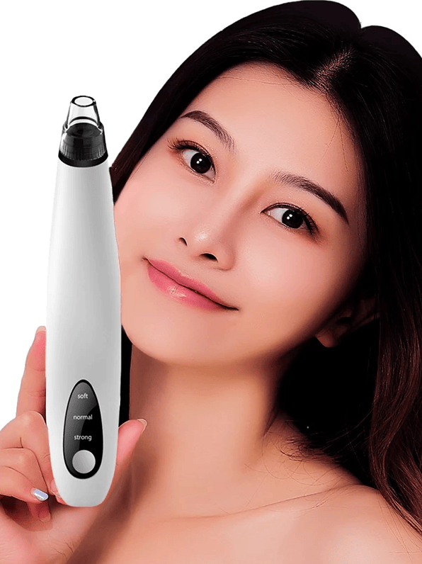 White electric pore vacuum with suction head on black background