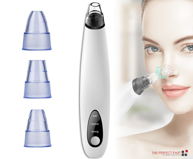 White electric pore vacuum with three interchangeable suction heads