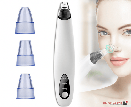 White electric pore vacuum with three interchangeable suction heads