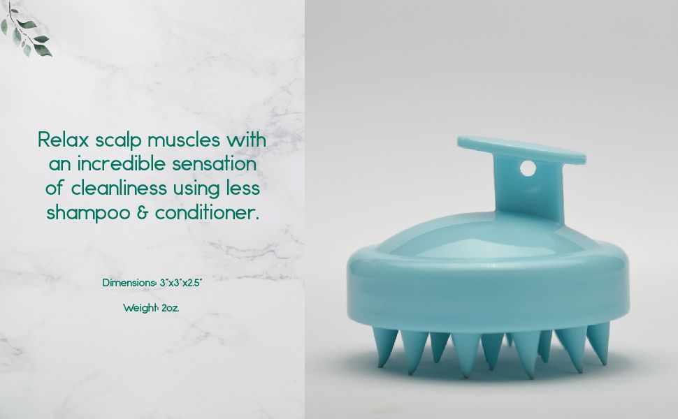 Blue scalp massager brush with soft silicone bristles and ergonomic handle