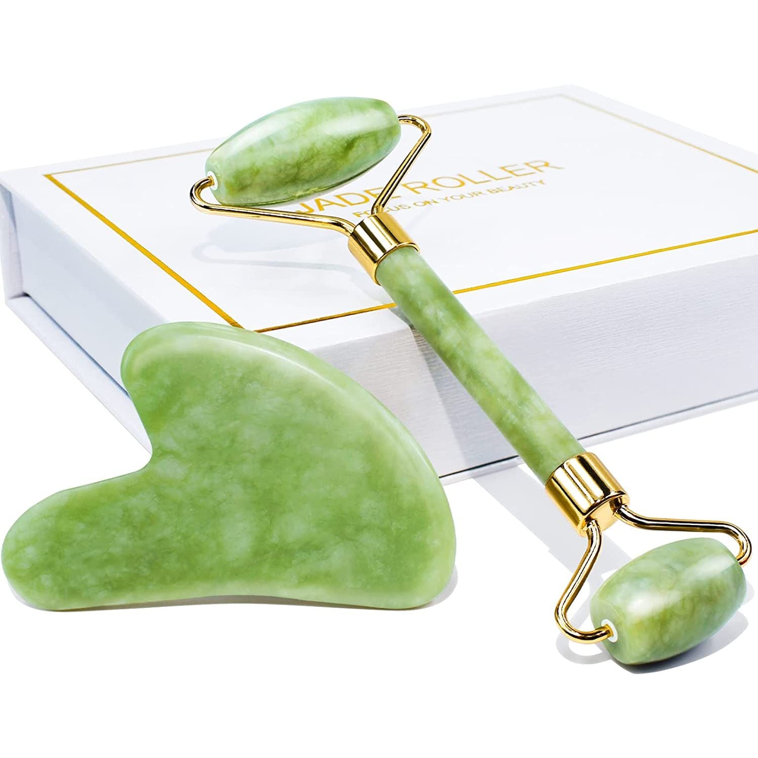 BeNat green jade roller and gua sha gift set