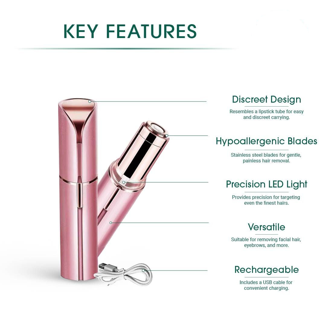 Facial hair remover with stainless steel blades and LED light